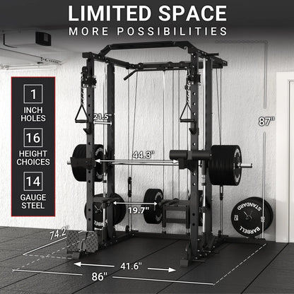 ER KANG Smith Machine Home Gym, 2000LBS Smith Rack with Cable Crossover and 800LBS Weight Bench, Home Gym Equipment