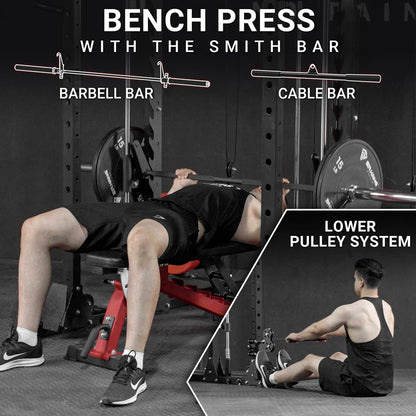 ER KANG Smith Machine Home Gym, 2000LBS Smith Rack with Cable Crossover and 800LBS Weight Bench, Home Gym Equipment